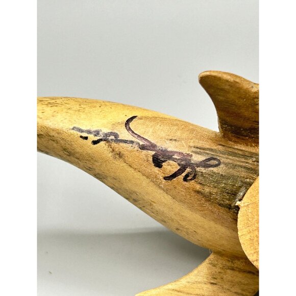 Handcarved Wooden Whale Sculpture 6.5" Wide Rustic Animal Decor Artist Signed - Picture 7 of 9